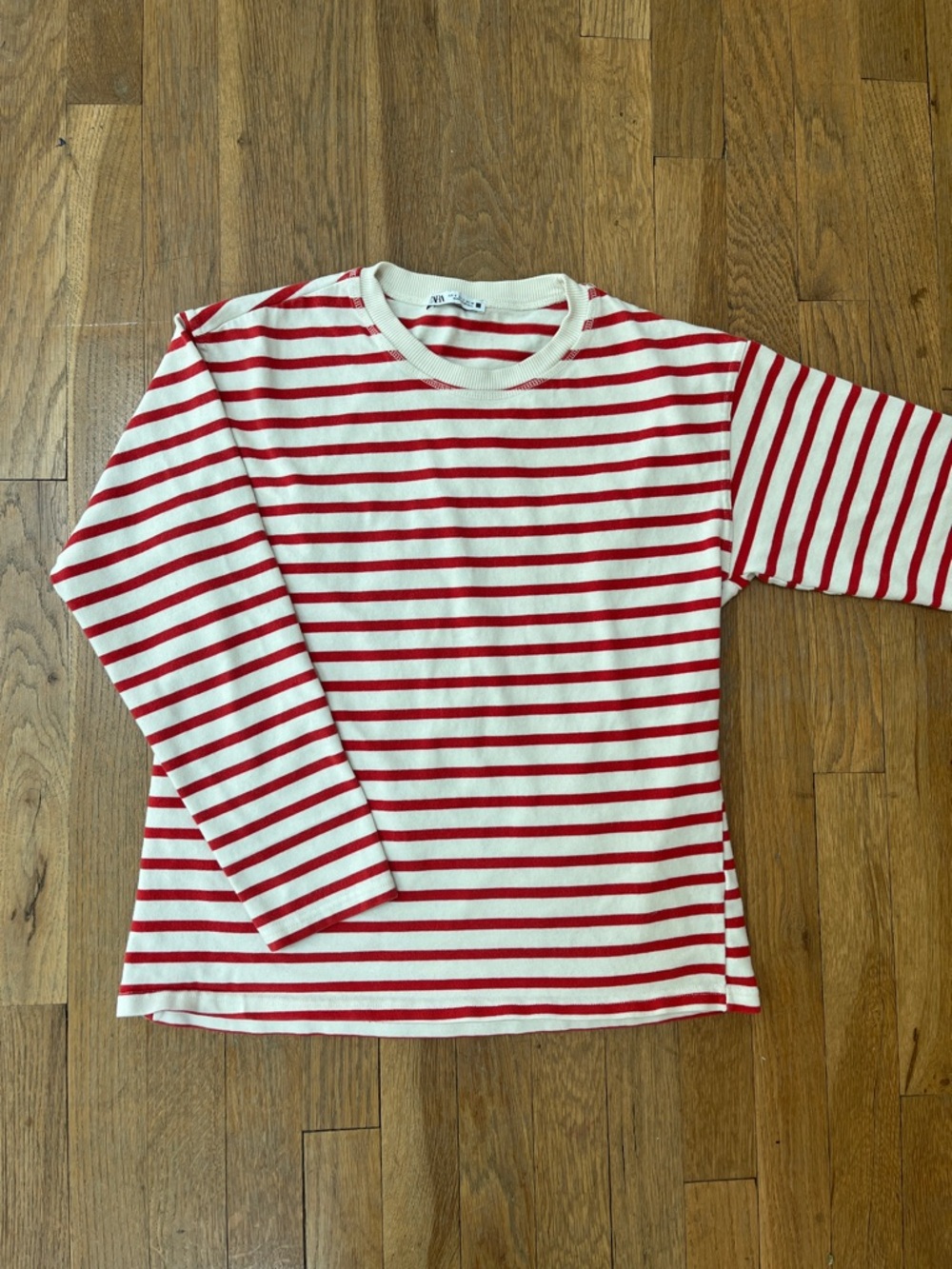 Zara Red & White Striped Long-Sleeve Tee